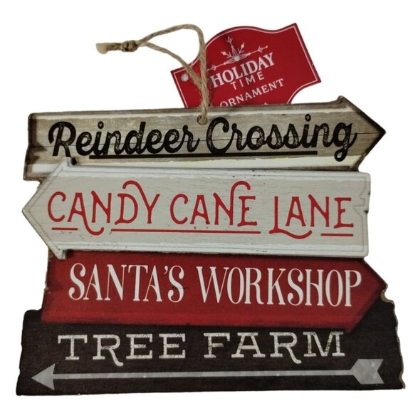 Holiday Time 5 Pack Assorted Rustic Retro Wooden and Metal Christmas Ornaments - Picture 4 of 9